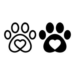 Two Paw Print Icons with Heart Detail animal