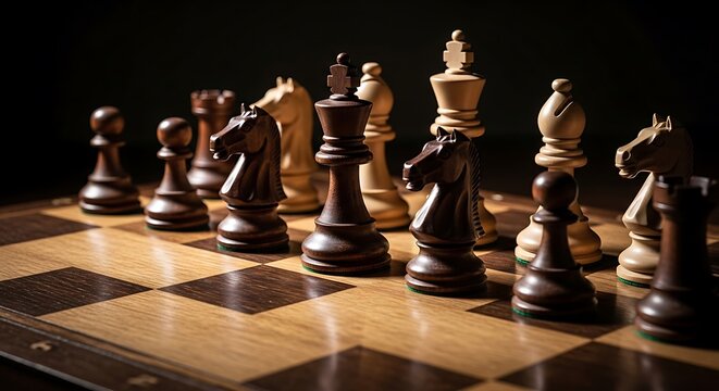 Chess pieces on board with game start. - Powered by Adobe