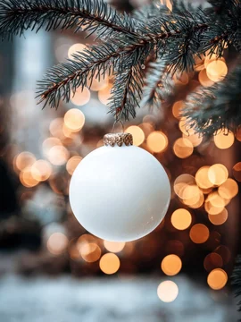 Decorative Ornament Mockup on Evergreen Branch with Warm Glow