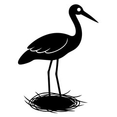 Minimalist Stork Silhouette Vector Elegant Bird Illustration with Nest and Chicks