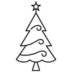 Christmas Tree Artwork Vector Minimalist One Line Holiday Design Illustration