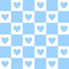 light blue and white checker pattern, seamless pattern love checkered chessboard and very cute pattern