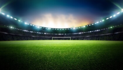 lawn in the soccer stadium football stadium with lights grass close up in sports arena background