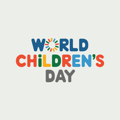 Vector art of bold, colorful letters form world childrens day with a unique sunlike graphic, celebrating kids on a neutral backdrop