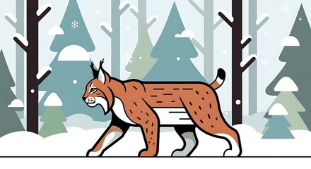 Lynx Walking Winter Forest. (1)