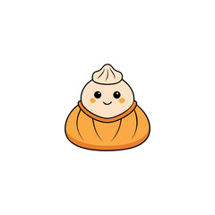 Cute kawaii dumpling character with smiling face