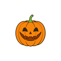 Smiling jack o lantern halloween pumpkin with green stem