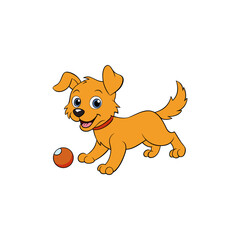 Happy cartoon dog playing with a ball
