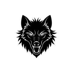 Fierce black wolf head with bared teeth