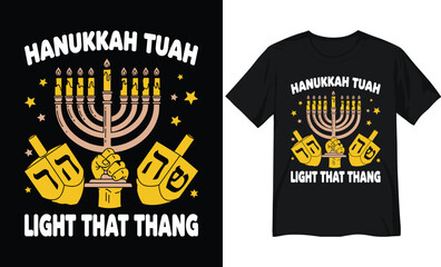 Funny Hanukkah Menorah and Dreidel “Light That Thang” Illustration