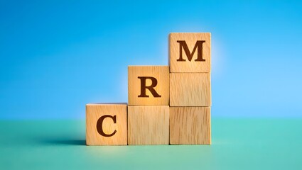 Conceptual representation of Customer Relationship Management CRM using wooden blocks with letters for business growth