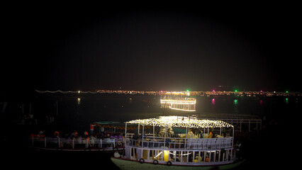 Fototapeta premium Illuminated Boats and Ghats During Dev Deepawali in Varanasi