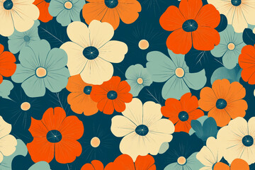 Colorful flowers leaves with details in a retro and vintage style generative ai
