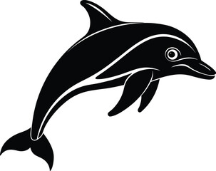 Fototapeta premium Dolphin jumping isolated on white, Modern Dolphin Silhouette Vector Art in Minimal Flat Design, Simple Black Dolphin Silhouette style vector