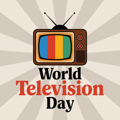 Vector art of retro television with colorful screen and text world television day celebrating the anniversary of televisions advent