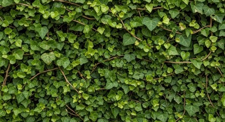 Obraz premium Dense green ivy leaves covering wall in natural pattern