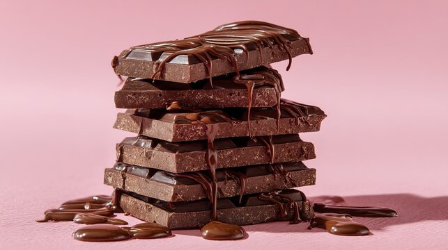 Indulgent dark chocolate bar stack with rich melted drizzle, a decadent treat for sweet cravings and dessert lovers