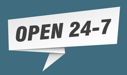 open 24 7 banner. open 24 7 speech bubble, label, sticker, sign template