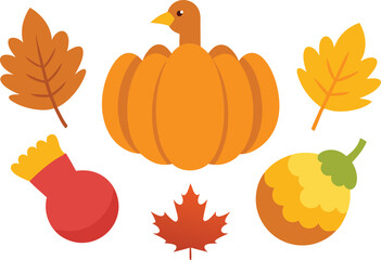 Thanksgiving day elements bundle vector illustration scalable eps icon turkey pumpkin autumn leaves