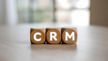 Wooden blocks spelling CRM business concept of customer relationship management for success growth
