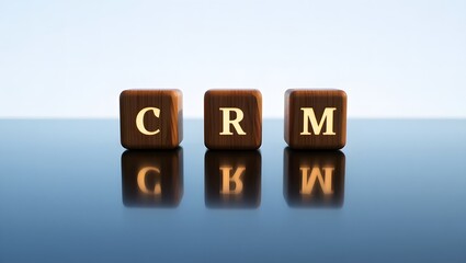 Wooden Blocks Spelling CRM reflecting on a Glossy Surface Customer Relationship Management Concept