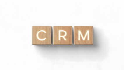 Wooden blocks spelling CRM symbolizing Customer Relationship Management on a clean white background representing business concepts