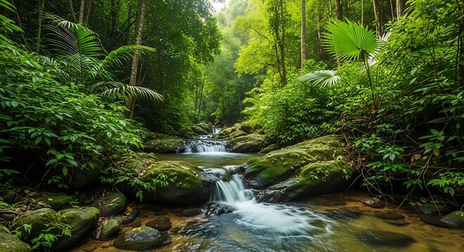 Lush Jungle Stream Waterfall.
