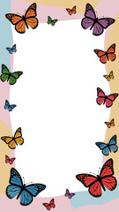 Colorful frame with butterflies in pastel style