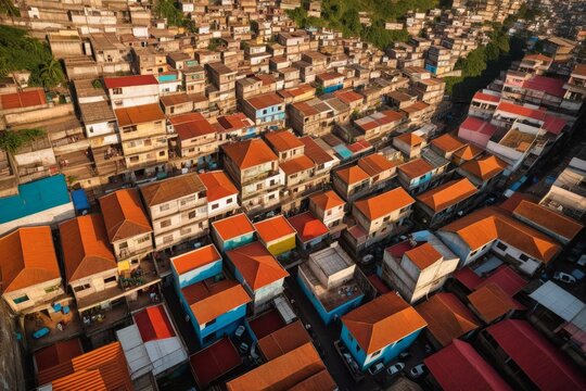 Bunte H&auml;user in einer urbanen brasilianischen Favela &ndash; Dichte Bebauung in einem st&auml;dtischen Gebiet