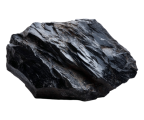 Glossy natural black rock fragment with blueish sheen detailed texture surface macro shot