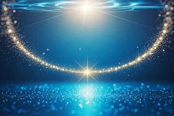 Abstract blue background with glowing light particles and sparkling glitter