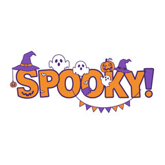 Naklejka premium Spooky Halloween Word Art with Ghosts and Pumpkin