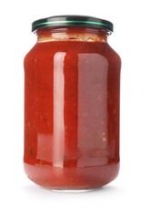Jar of tomato sauce isolated on white