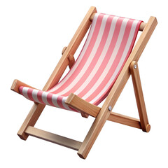 3d beach chair with pink and white stripes isolated on transparent background