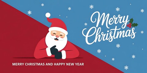 Merry christmas and happy new year with santa claus on blue background