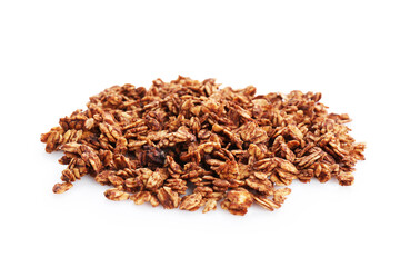 Pile of tasty granola isolated on white