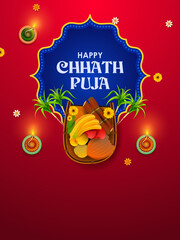 Holiday background for Sun festival of India with greetings in Hindi meaning  Happy Chhath Puja