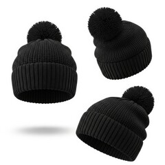 Black winter hat isolated on white background