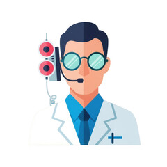Doctor with retro headset isolated on transparent background