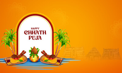 Holiday background for Sun festival of India with greetings in Hindi meaning  Happy Chhath Puja