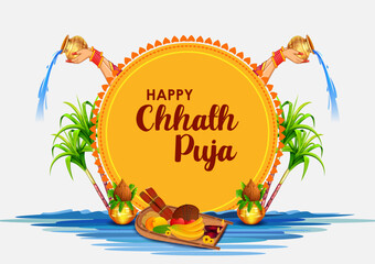 Holiday background for Sun festival of India with greetings in Hindi meaning  Happy Chhath Puja