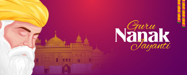 Naklejka na ściany i meble Happy Gurpurab, Guru Nanak Jayanti festival of Sikh celebration background