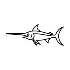Simple line drawing of a swordfish on white background