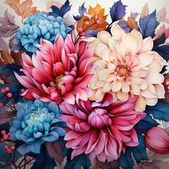 Beautiful blooming flower and leaves background