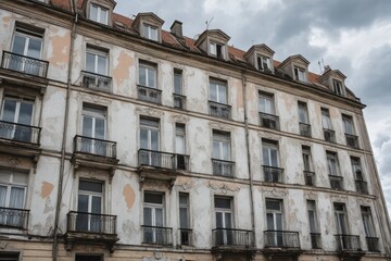 Fototapeta premium Altbaugebäude mit historischen Elementen und verblasster Fassade