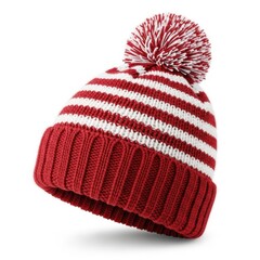 Red and white striped winter hat isolated on transparent background isolated on white background