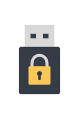 A flash drive with a padlock symbol indicating data security.