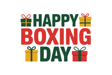 Happy Boxing Day greetings with gift boxes and festive lettering.