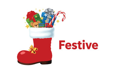 Festive christmas stocking filled with gifts isolated on white background for holiday