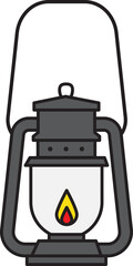 Camping lantern Red oil lamp with glowing fire icon.